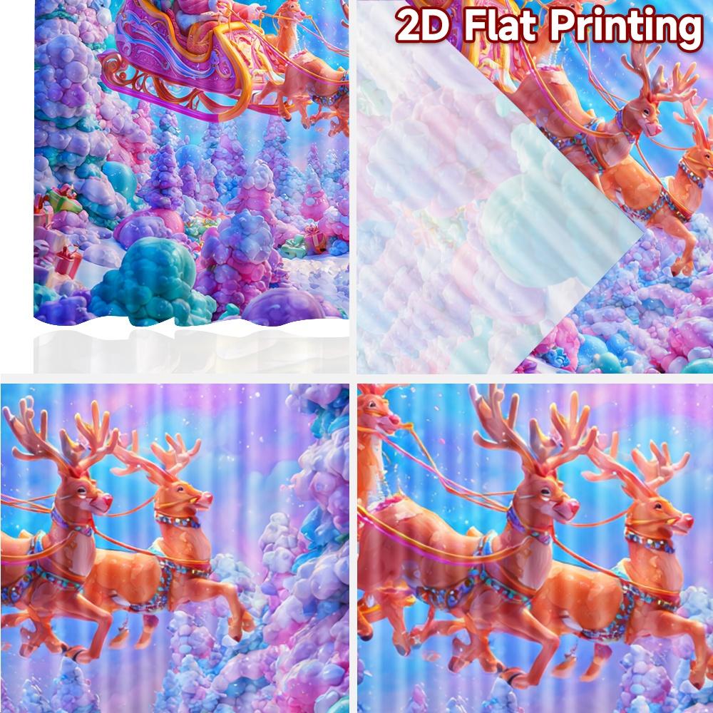 2pcs, 2D FLAT PRINTING Curtains (Without Rod) Santa Sleigh Ride Halloween Festival Creative Curtains Polyester Curtains