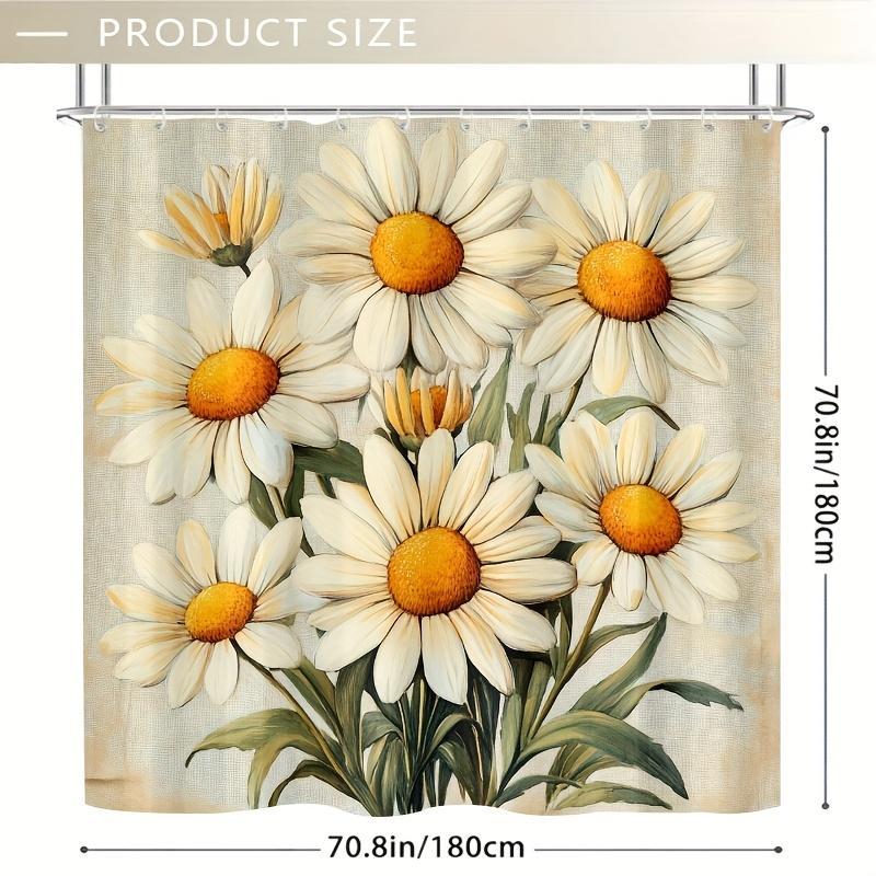 1pc Vintage Floral Shower Curtain - Polyester Bathroom Decor with 12 Hooks, Antique Hand-Drawn Daisy Design, Machine Washable