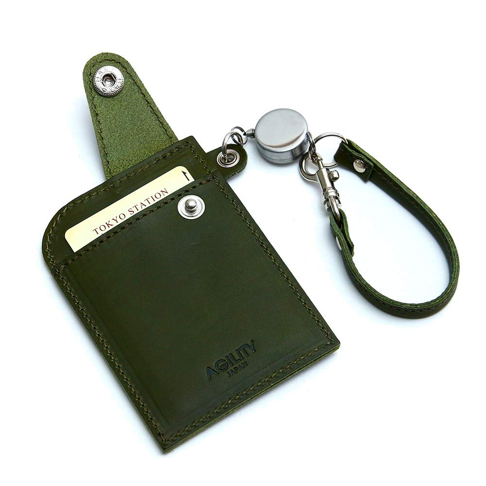AGILITY affa "Seek" Pass Case with Reel, Holds 2 IC Cards, Genuine Leather, Made in Japan