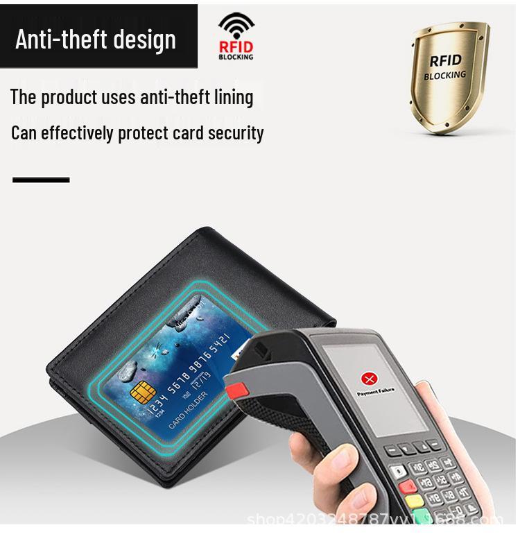 Men's Genuine Leather Wallet with Apple AirTag Holder, Dollar Clip, Anti-Demagnetization, Anti-Theft.