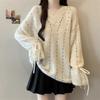 New Autumn and Winter Crocheted Fur Ball V-neck Pullovers Loose Drawstring Knitted Sweater