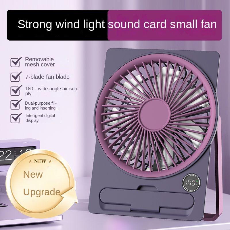 Ventilateur de bureau ultra-fin Affichage numérique Chargement USB Vent puissant Portable Silencieux Style carte Ventilateur Chambre à coucher Bureau Été Petit ventilateur