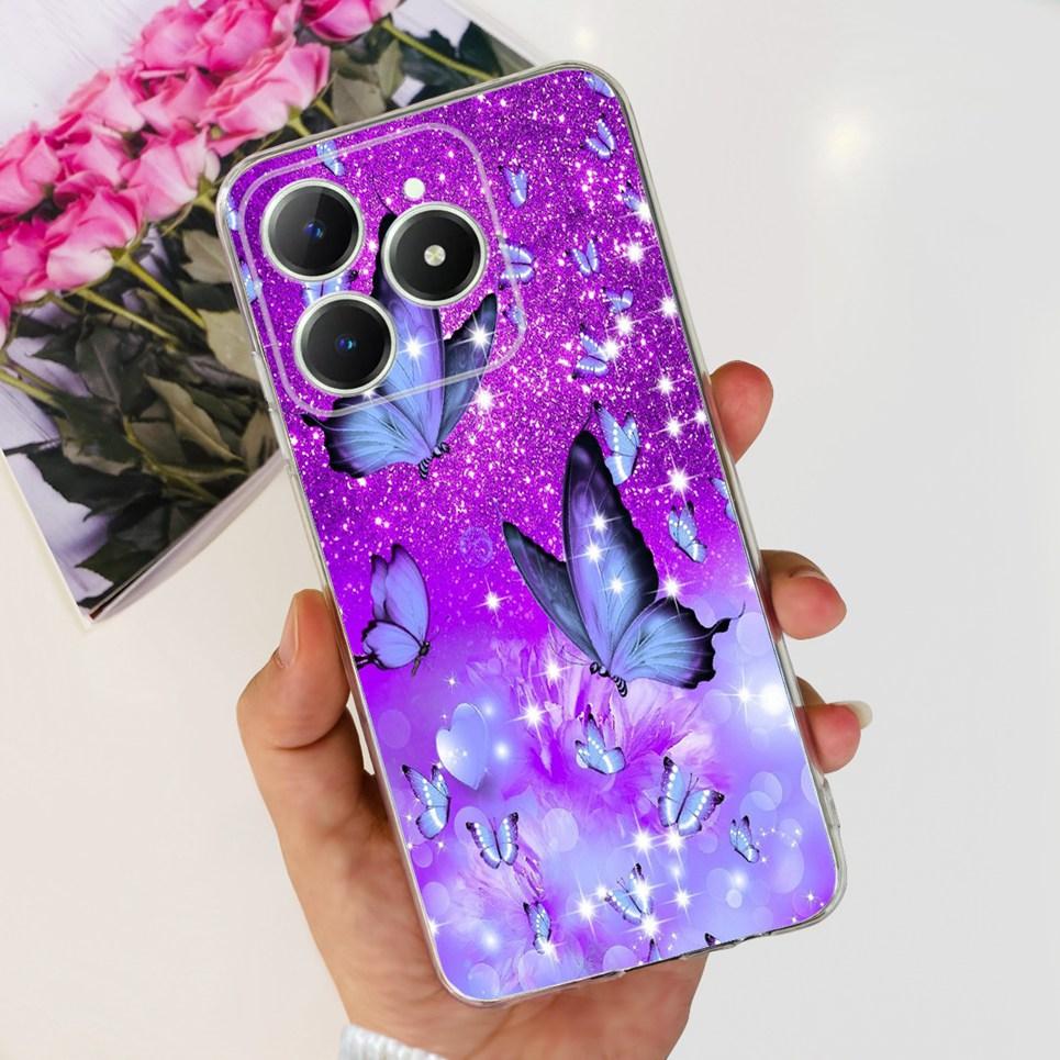 Voor Realme C63 C61 Narzo N61 N63 Hoesje Bloemen Vlinder Dames Mode Achterkant Transparant Zacht Slank Siliconen Bumper Shell