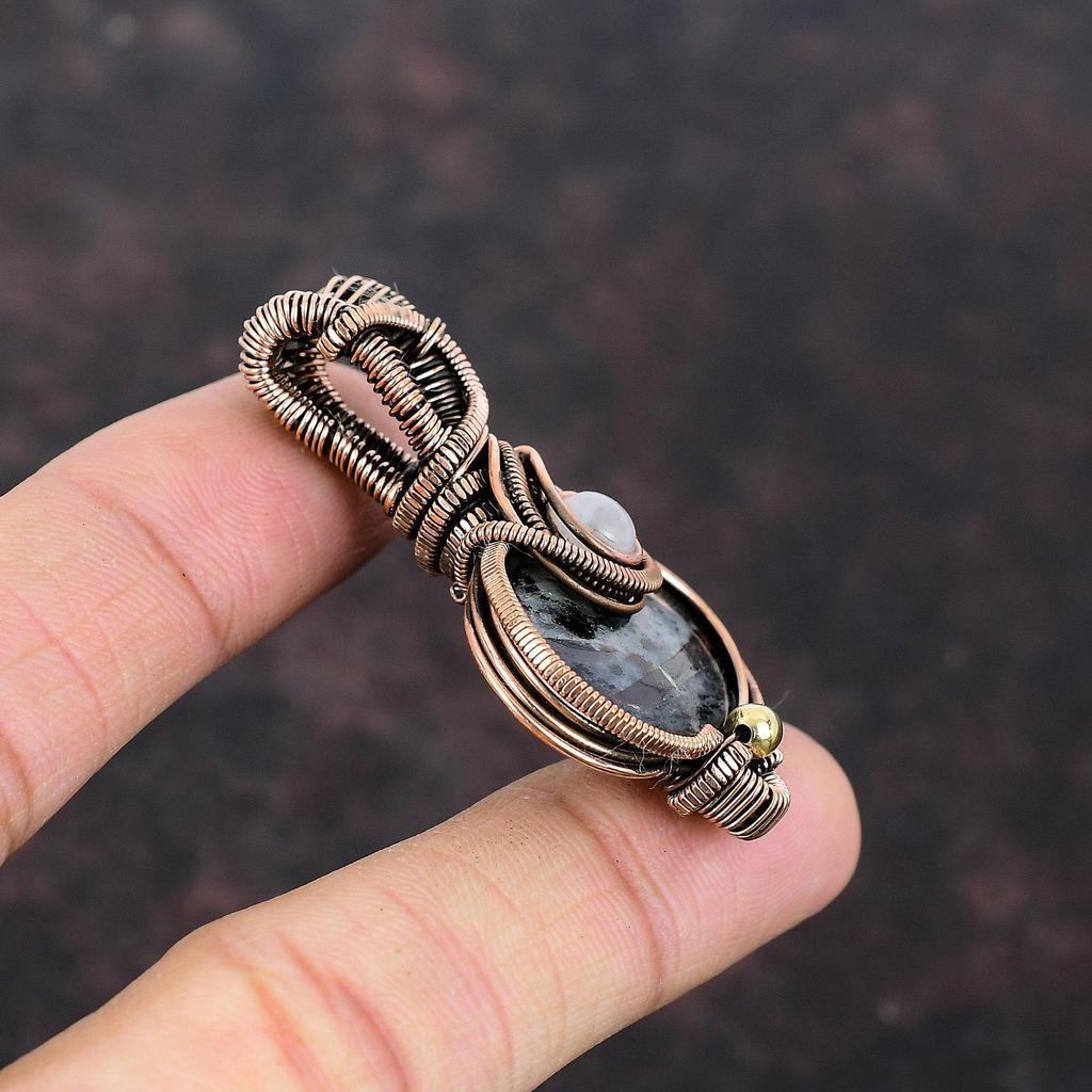 Astrophyllite Gemstone Pendant Copper Wire Wrapped Pendant Handmade Pendant Rainbow Moonstone Pendant Gift For Mom Copper Wire Wrap Jewelry