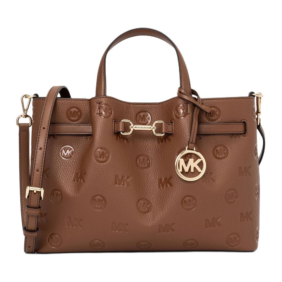 

Michael Kors MK Carson Logo Embossed Central Zipper Design PU Polyester Tote Bag Medium Women tote bag Brown 35R6G2ZS3V-LUGGAGE Basic Set (Bag+Dust Bag)