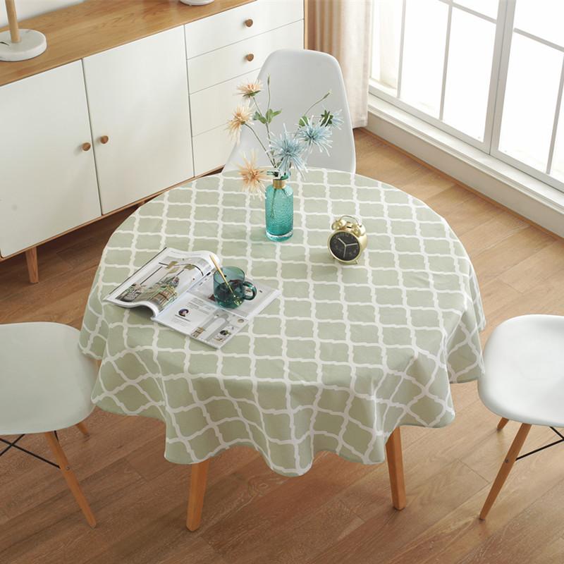 Polyester Cotton Circular Dining Table Cloth Curled Edge Printed Anti Slip Table Mat Household Minimalist Dustproof Desk Cover