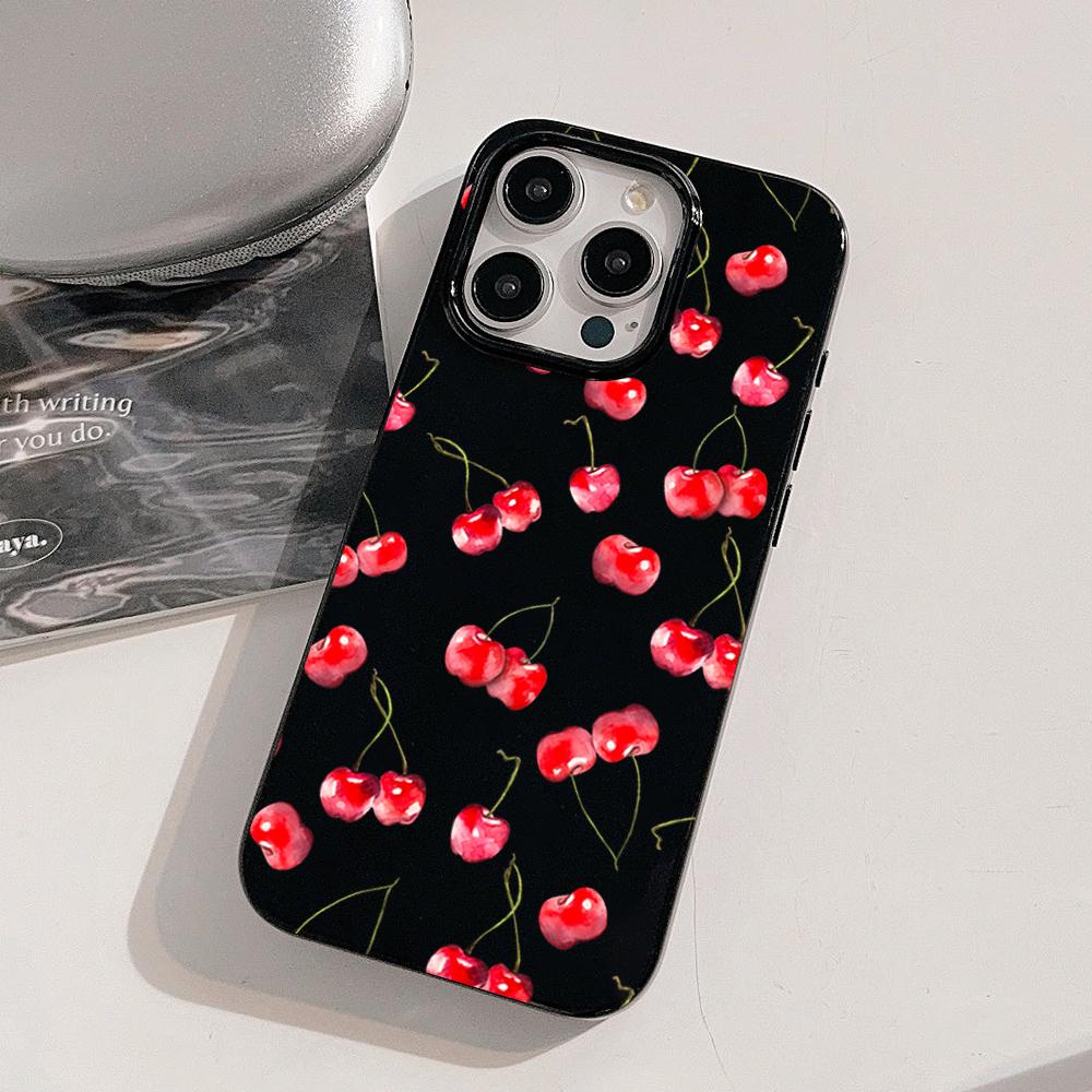 Creative Full Screen Red Cherry Phone Case For iPhone 16 15 14 13 12 11 Pro Max 16E X XR XS Max 7 8 Plus Shockproof Soft Cover