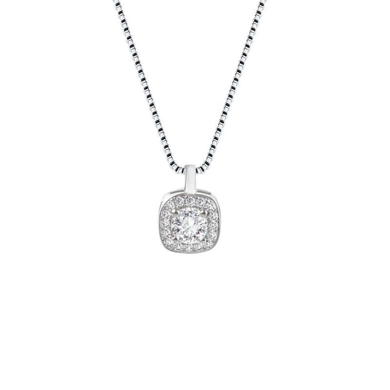 Women Fashion Sparkling Square Zircon Pendant Box Chain Necklace