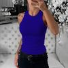 Women Vest Round Neck Sleeveless Elastic Slim Fit Tops Solid Color Sport Camisole Summer Gym Fitness Tops