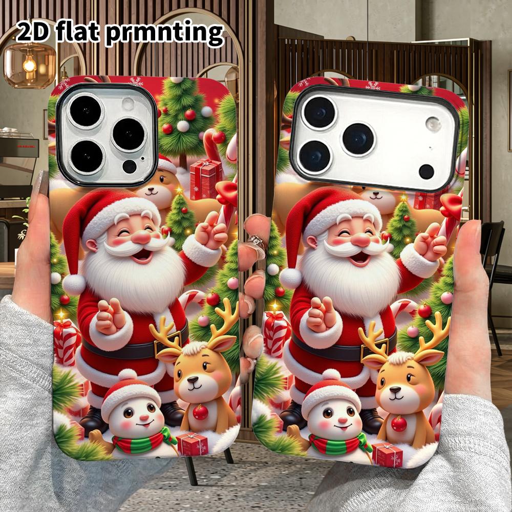 Phone Case: 2D Flat Design Suitable for iPhone 18 17 16 15 14 13 Pro Film Protective Case, Couple Style, Christmas Family Photo, Christmas and Hallowe