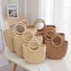 Large Capacity Straw Woven Handbag Solid Color Simple Shopping Bag Sundries Storage Bag  Seaside