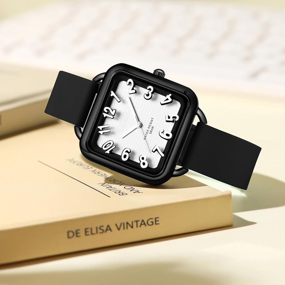 Unisex Analog Square Face Watch 5ATM Waterproof Lightweight Silicone Band Casual Stylish for Students