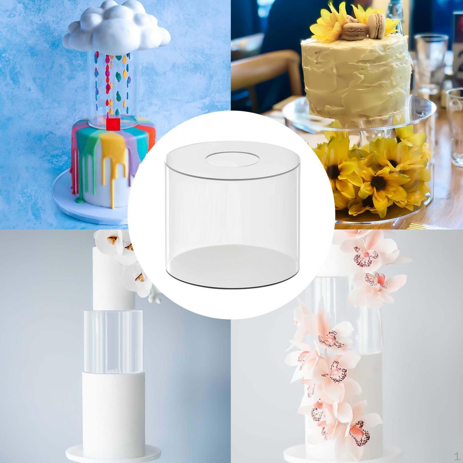 Acrylic Cake Stand Display Box Round Cupcake Dessert Clear Cylinder Holder 15x15cm
