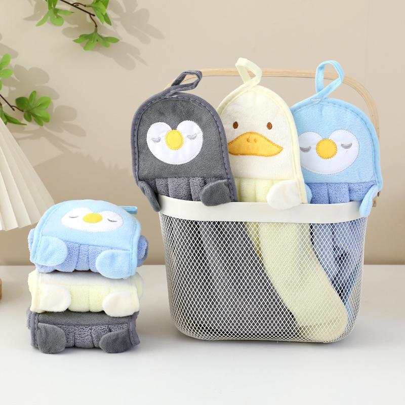 Hanging Coral Fleece Hand Towel Cartoon Animal Absorbent Kitchen Bathroom Washcloth Cute Goose Children Home Towels
