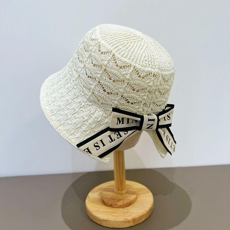 Color Matching Bucket Hat Women's Sweet Bow Hollow Breathable Basin Hat Spring and Summer Sun Protection Hat
