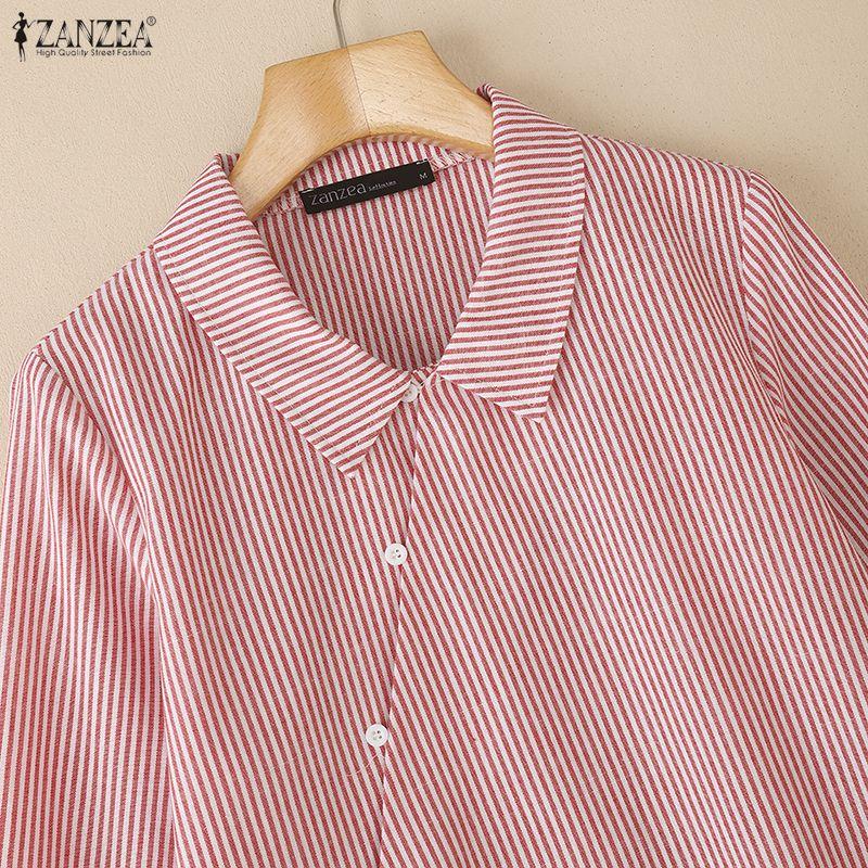 ZANZEA Womens Casual Long Sleeve Classic Stripe Blouse