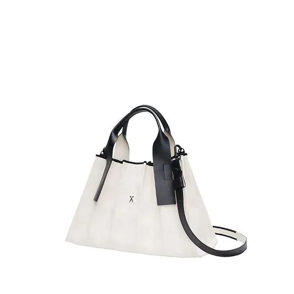 Lucky Pleats Canvas Tote S Ivory_Black