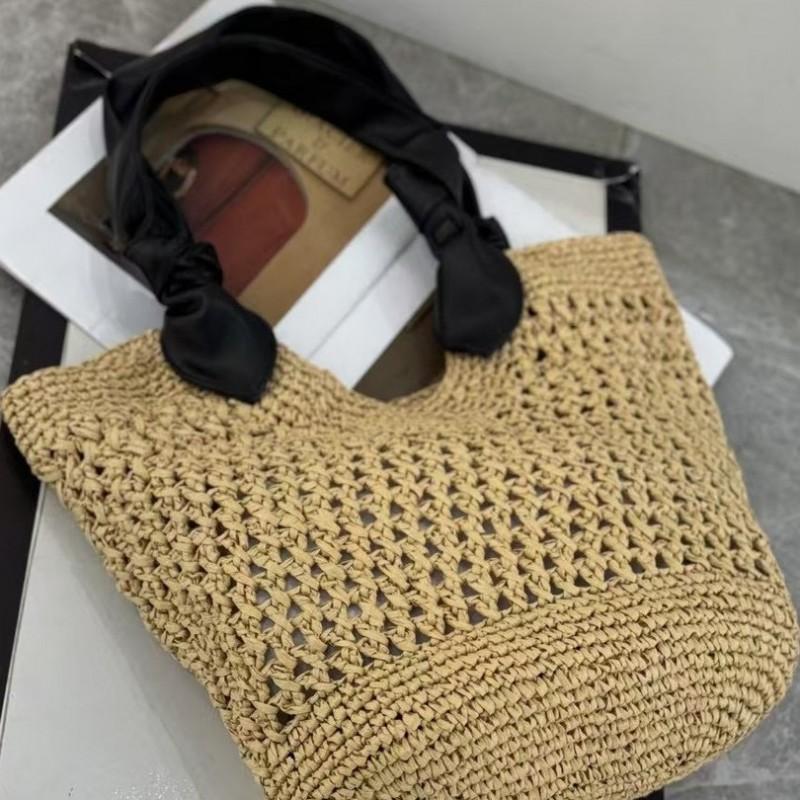 Woven Straw Leather Knot Tote Bag Large Capacity Everyday Travel Handbag Women