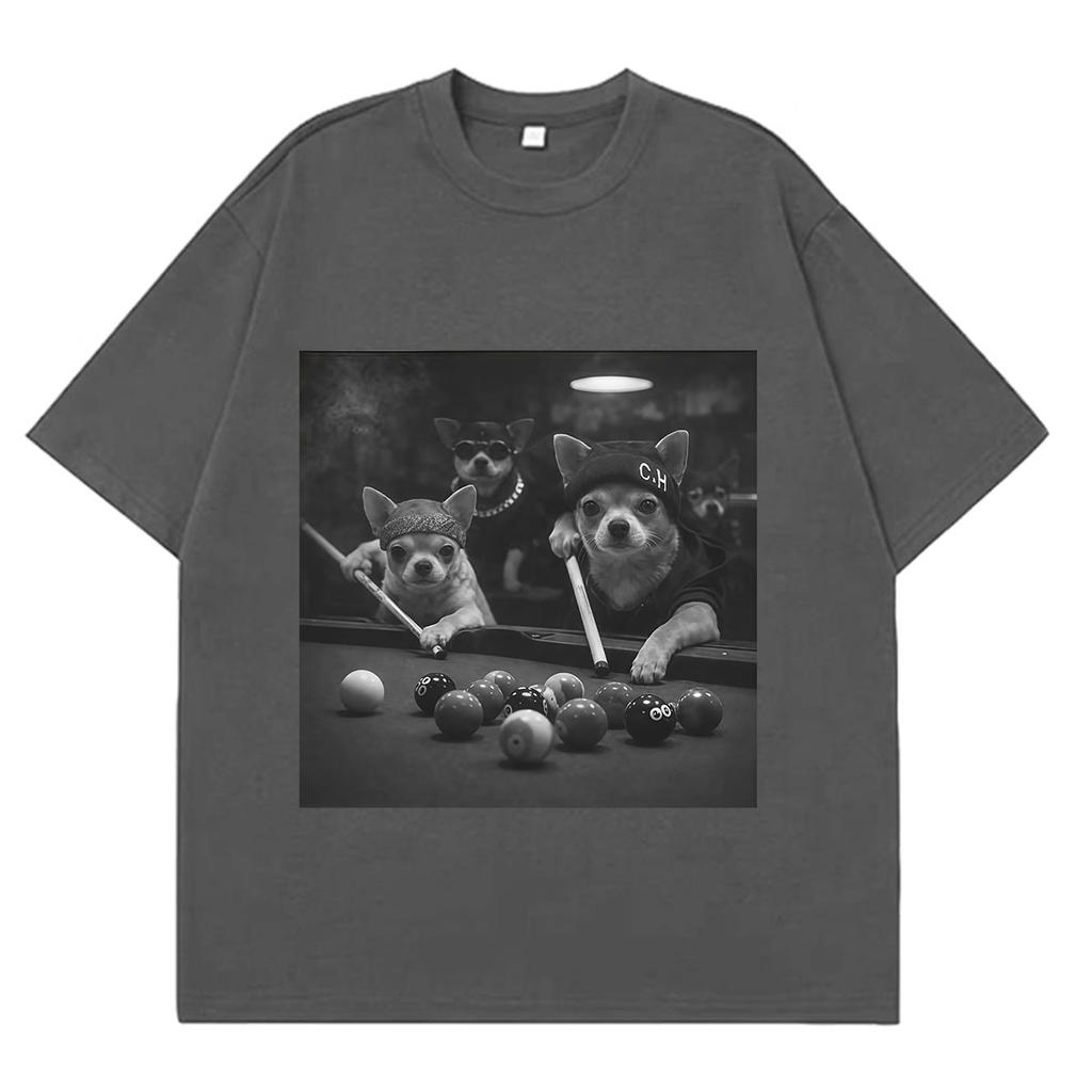 Funny Dog Playing Pool Meme Tshirt Summer Unisexs And Unisexs Fashion Hiphop Tshirts Comfort Cotton Casual Tshirts Streetwear