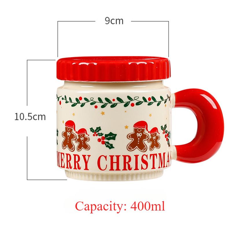 400ML Christmas Coffee Cups Personalized Ceramic Mug with Lid Cute Home Office Copo Breakfast Milk Drinking Friend Kid Xmas Gift