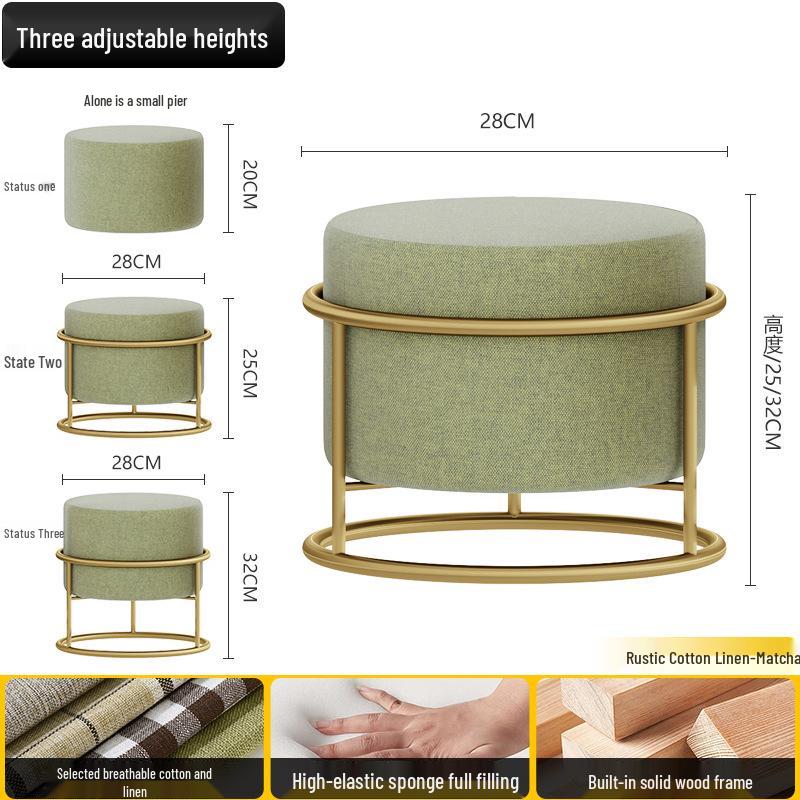 Solid Wood Round Stool - Light Luxury Shoe Changing/Footrest, Living Room/Entryway Bench/Pier, Coffee Table Accent.