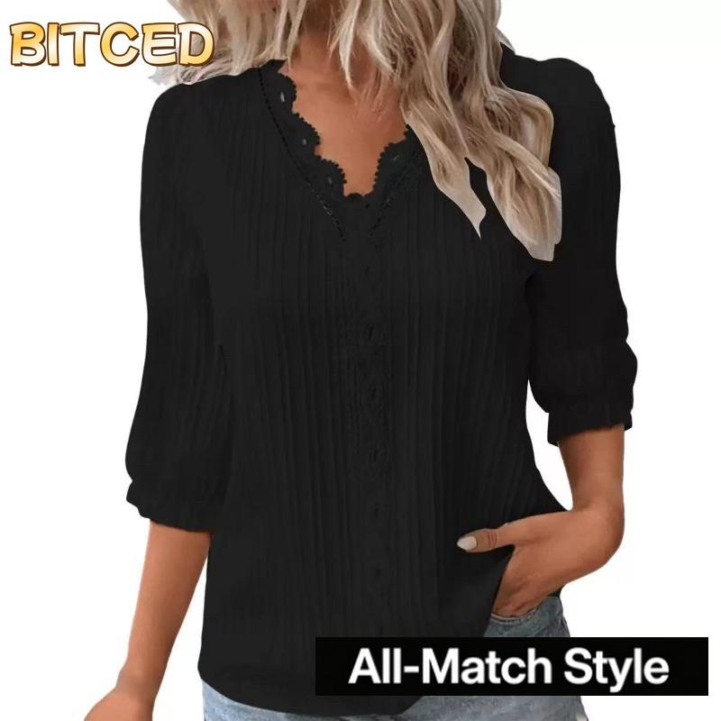 BITCED Women's Fashion Casual V-Neck 1/2 Sleeves Blouses & Shirts