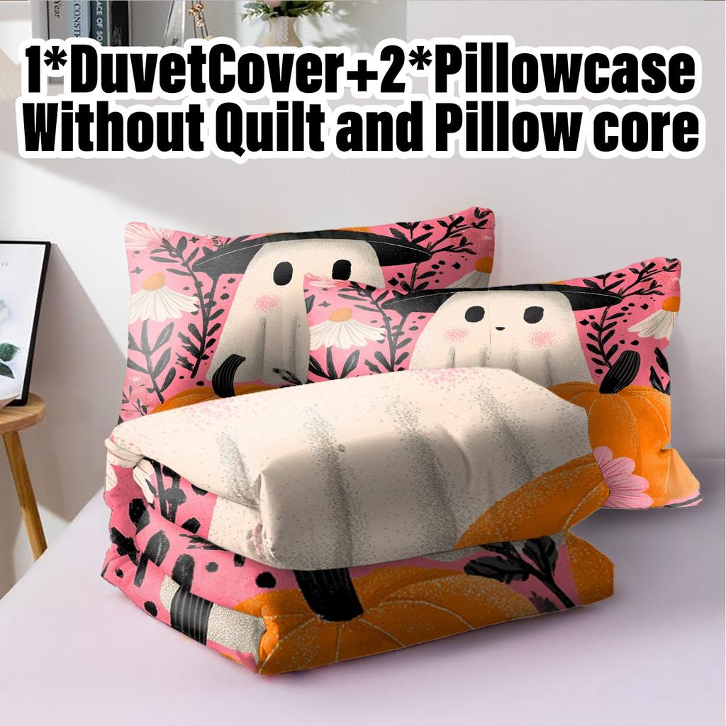 3pcs Christmas Duvet Cover Set without Core, Quilt Cover with 2 PillowcasesSoft and Machine Washable Halloween Bedding l