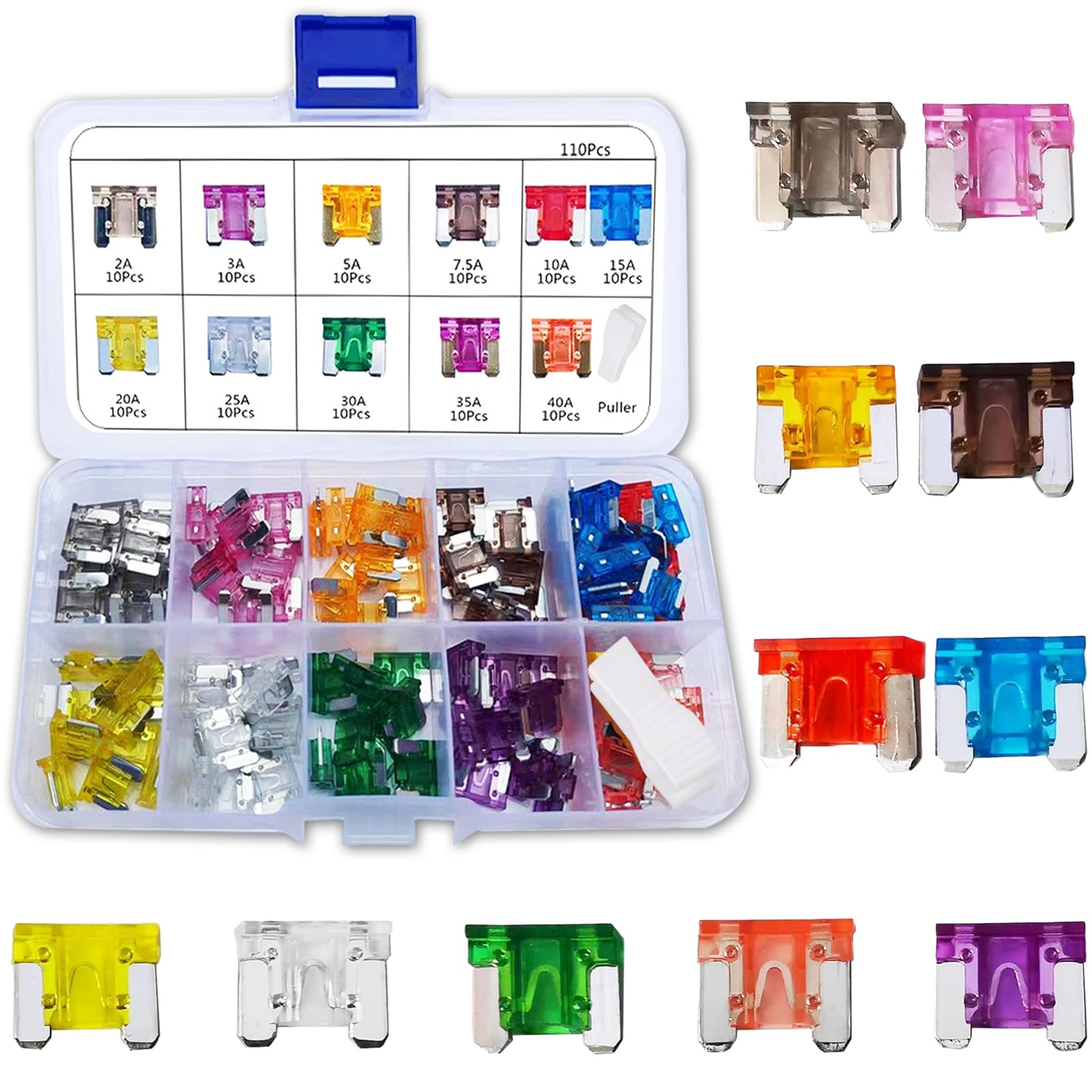 

110 шт. Низкопрофильные автомобильные предохранители Мини Плоские автомобильные предохранители 2А 3А 5А