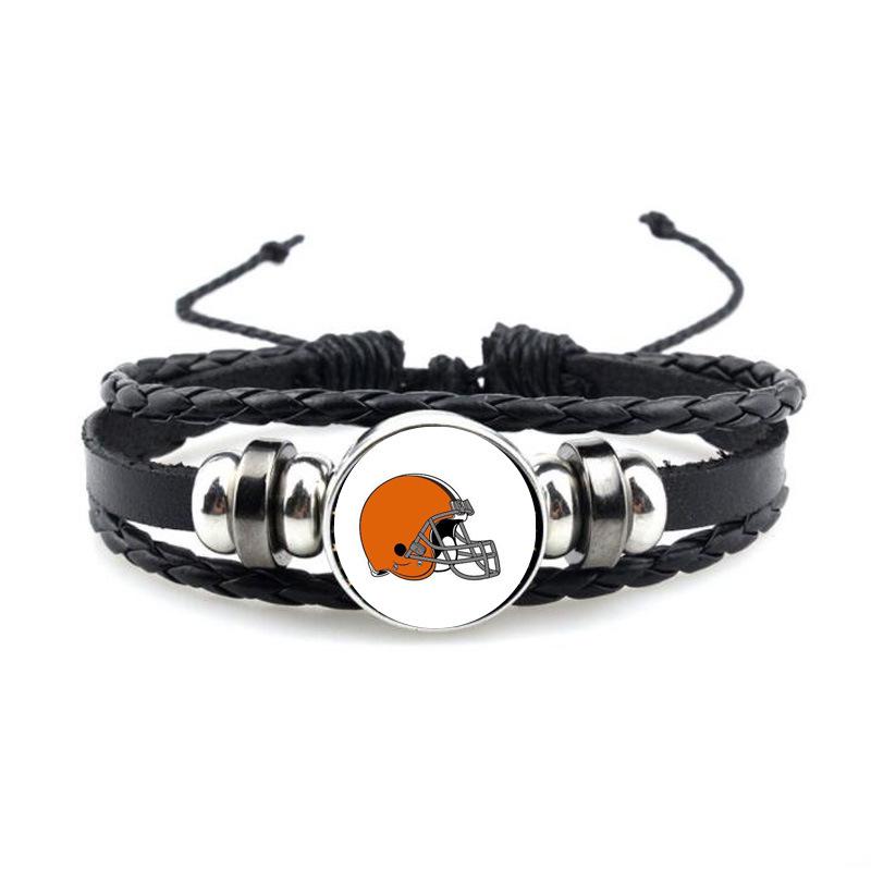 NFL 32 Teams Schwarzes Vintage-Leder-Football-Armband mit Zeit-Edelstein