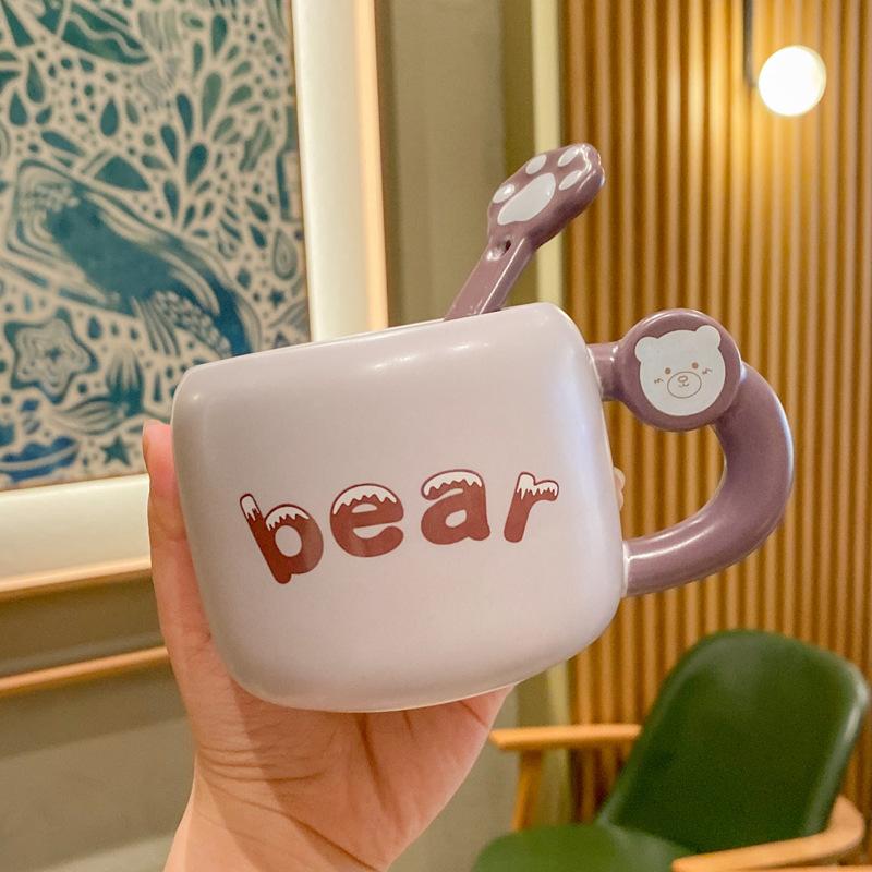 Milk fufu cute cartoon ceramic mug with spoon girls office coffee milk breakfast drinking cup