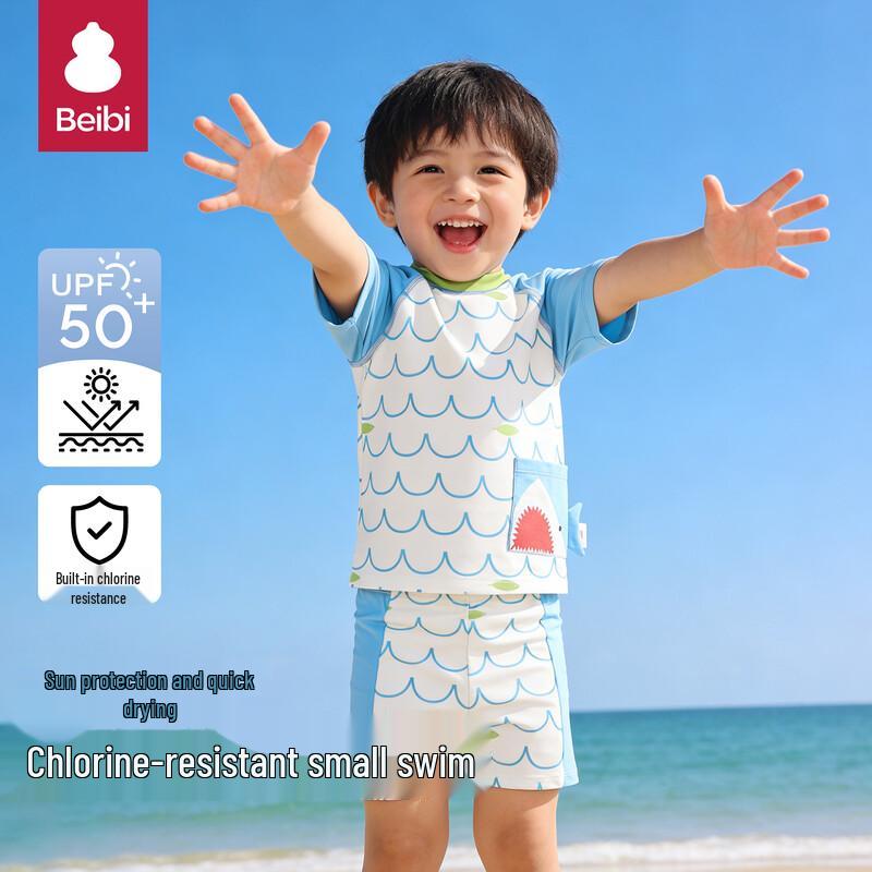 Boys  Short-Sleeve Split Swimsuit Set 130cm океан синий