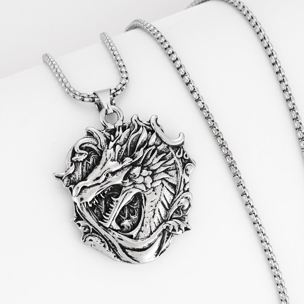 Retro Faucet Men's Distressed Embossed Dragon Brand Accessories Pendant Necklace