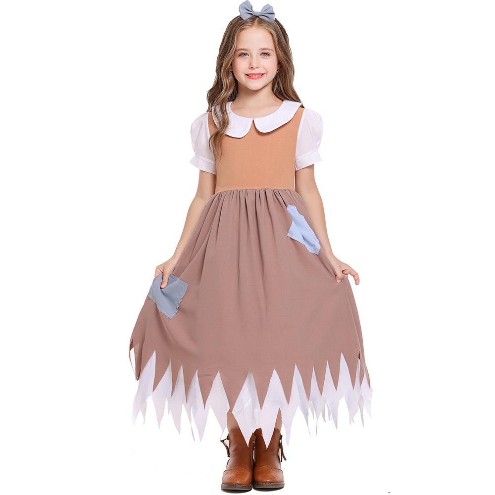 Kids Girls Children's Day Poor Maid Dress Hairband Sets Cosplay Costume Stage Performance Pastoral Farm Frence Lolita Dress Up Halloween Outfit