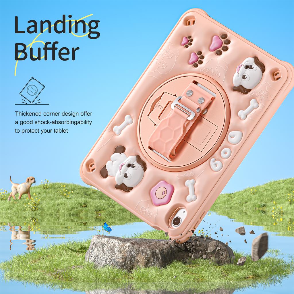 For iPad (2025)/10.9 (2022) Case with Shoulder Strap Kickstand Cute Dog PC+Silicone+TPU Tablet Cover