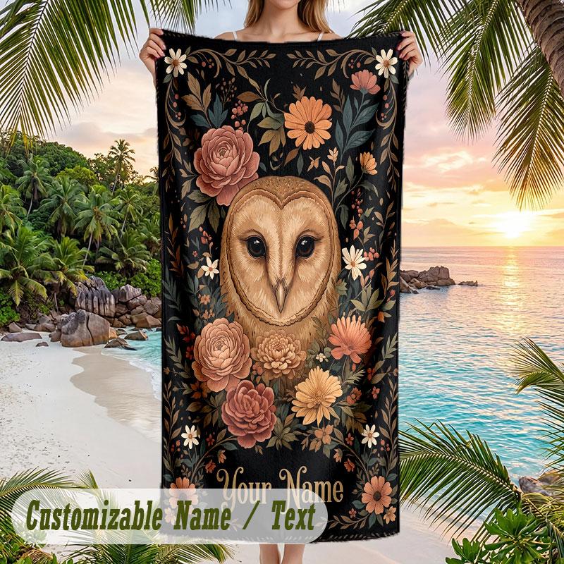 Otters Lily Pond Theme Quick Dry Beach Towel Custom Name Text Print Large Sand Resistant Towel Beach Vacation