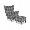 Fotel uszak Winston z podnóżkiem pufą Family Meble krata szara