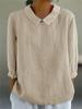 Women's Peter Pan Collar Cotton Blouse 3/4 Sleeve Loose Casual Pullover Shirt Summer Solid Textured Tunic Top