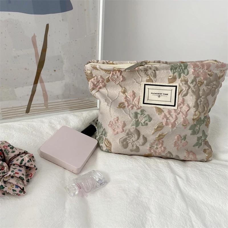 Flower Women's Makeup Bags Travel Toiletries Wash Bags Large Beauty Cosmetic Bag Multifunction Canvas Handbags Storage Organizer
