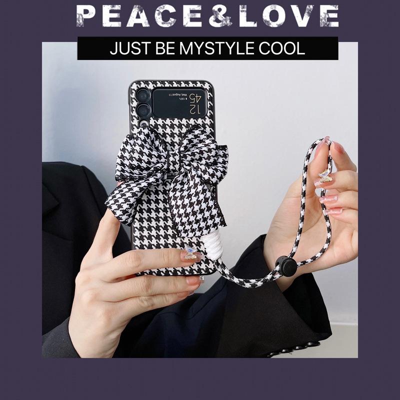 Houndstooth Bow -Knot Case For Samsung Galaxy Z Flip 4 5g 2022 New Fold Leather Phone Cover Anti -Knock Cases For Flip3 Flip 3