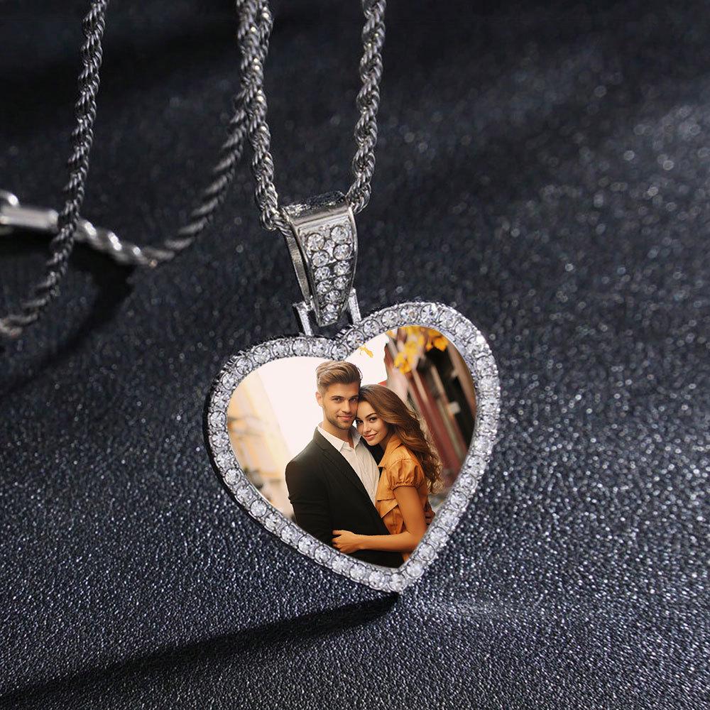European Hip Hop Personalized Round Photo Men's Necklace