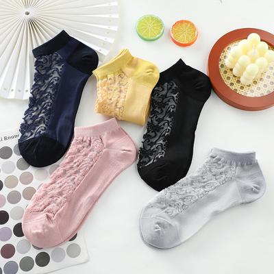 5 пар тонких ретро носков-следков из хлопка с кристаллами фэн-шуй, на нескользящей подошве, для женщин, на лето