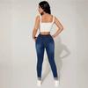 Women's nine-point jeans New drawstring elastic waist high elastic small foot jeans