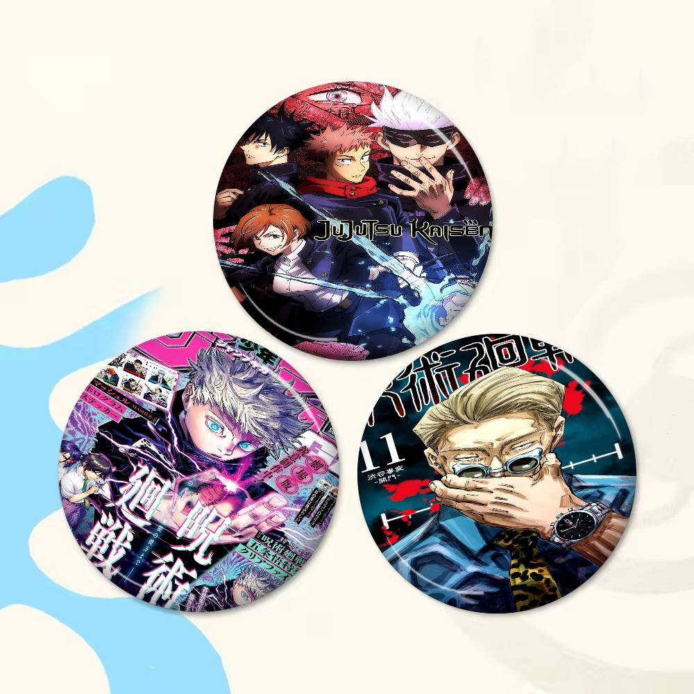Anime J-Jujutsu K-Kaisen Round Button Pins Slogan Creative Brooches Backpack Clothes Decoration Fashion Cartoon Jewelry Gifts
