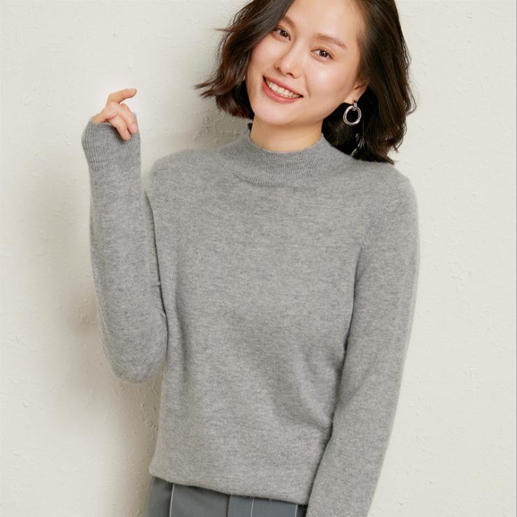 2023 Autumn-Winter Women's Slim-Fit Knit Sweater: Loose Outerwear, Half-High Neck, Thick Inner Layer.