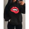 Kiss Me Darling Red Lips Print Hoodies Woman Autumn Fleece Hoody Casual Hip Hop Streetwear Loose Pullovers