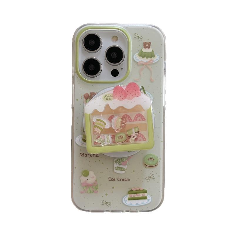 Trendy Green Ink Splash Dessert Cake Phone Holder for iPhone 17/16 Pro Max/15/14