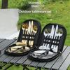 10Pcs/Set Stainless Steel Tableware Outdoor Cutlery Set Camping Picnic Plate Spoon Knife Fork Tongs Portable Hiking Storage Bag
