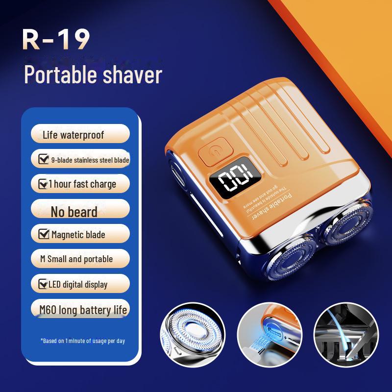 New Portable Mini Electric Shaver with Magnetic Double Blade and Washable Digital Display.