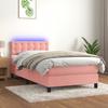 Vidaxl Continental Bed with Mattress and LED, Pink Velvet 100X200Cm