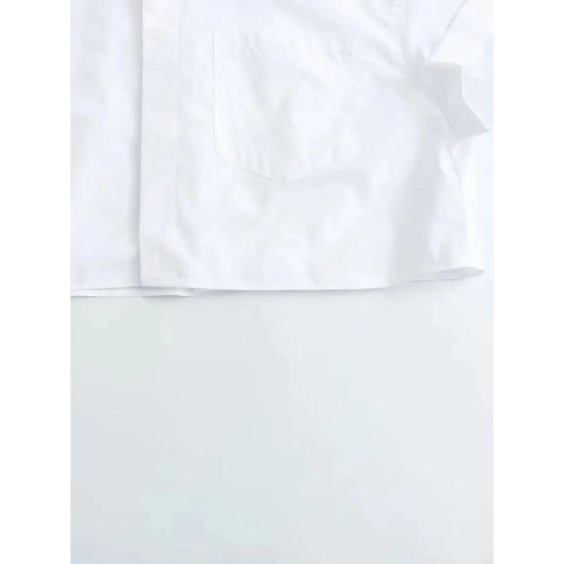 Dámská módní zkrácená popelínová košile Dámská ležérní klopa Krátký rukáv Kapsa Vpředu Knoflíky Všestranný dámský top